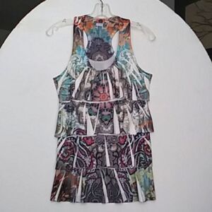 Pretty Woman Tank Top Y2K Tiered Ruffles Airbrushed Paisley Boho Colorfu…